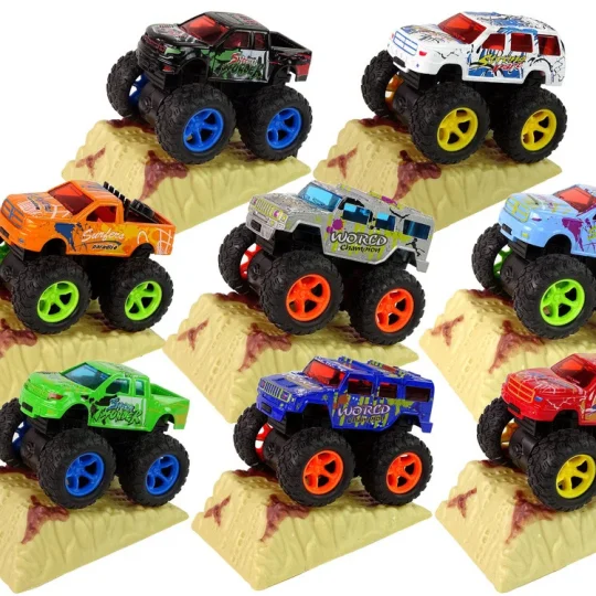 Resorak Monster Truck Pull Back Drive Gumene Gume Metalna Karoserija + Evoluirajuća Rampa 1