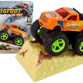 Resorak Monster Truck Pull Back Drive Gumene Gume Metalna Karoserija + Evoluirajuća Rampa 18