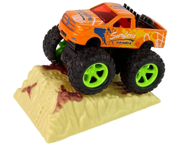 Resorak Monster Truck Pull Back Drive Gumene Gume Metalna Karoserija + Evoluirajuća Rampa 19