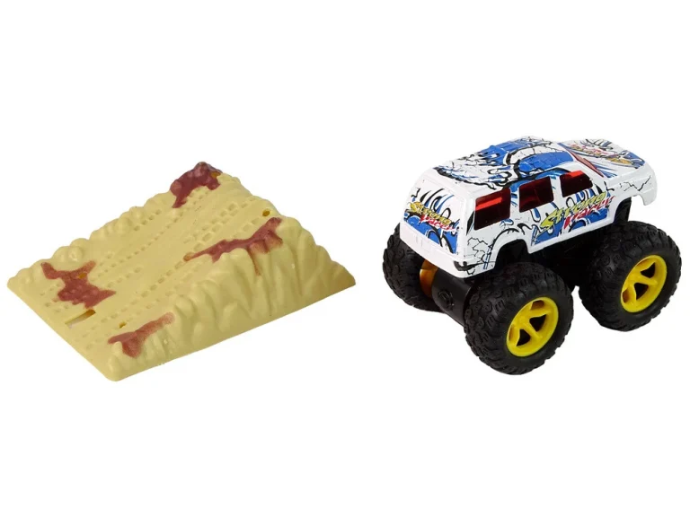 Resorak Monster Truck Pull Back Drive Gumene Gume Metalna Karoserija + Evoluirajuća Rampa 32