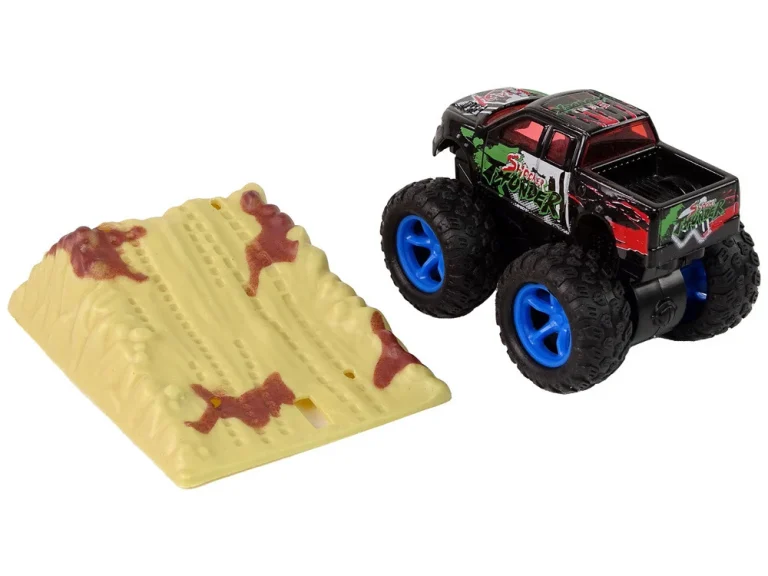 Resorak Monster Truck Pull Back Drive Gumene Gume Metalna Karoserija + Evoluirajuća Rampa 4