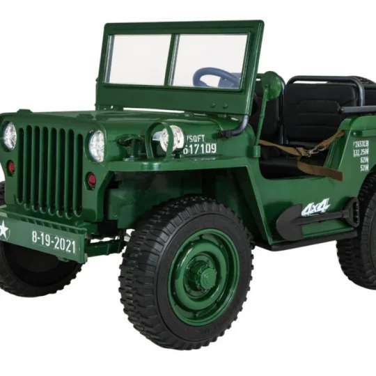 Retro Snažan Vojni Automobil Za 3 Djece Zeleni + 4x4 Pogon + Spremište + Eva + Sporo, Zelena 1