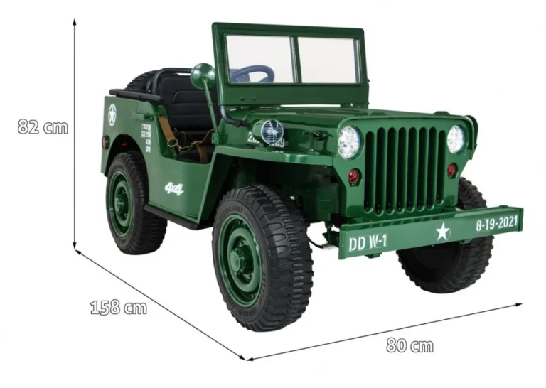 Retro Snažan Vojni Automobil Za 3 Djece Zeleni + 4x4 Pogon + Spremište + Eva + Sporo, Zelena 2