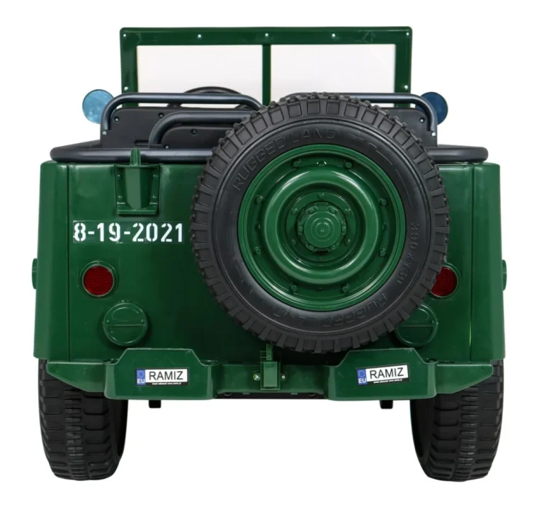 Retro Snažan Vojni Automobil Za 3 Djece Zeleni + 4x4 Pogon + Spremište + Eva + Sporo, Zelena 6