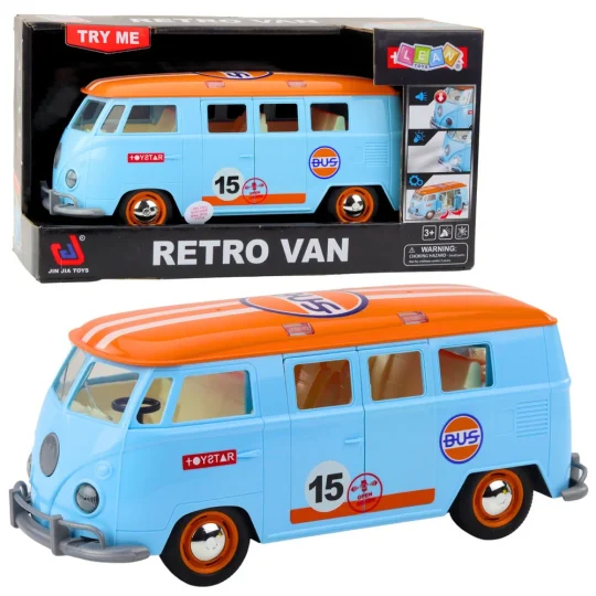 Retro Automobil Kombi Autobus Svjetla Zvukovi Otvaranje Vrata Plava 1