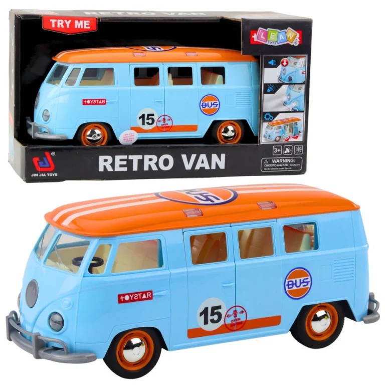 Retro Automobil Kombi Autobus Svjetla Zvukovi Otvaranje Vrata Plava 1