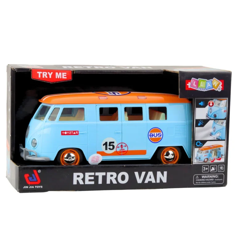 Retro Automobil Kombi Autobus Svjetla Zvukovi Otvaranje Vrata Plava 3