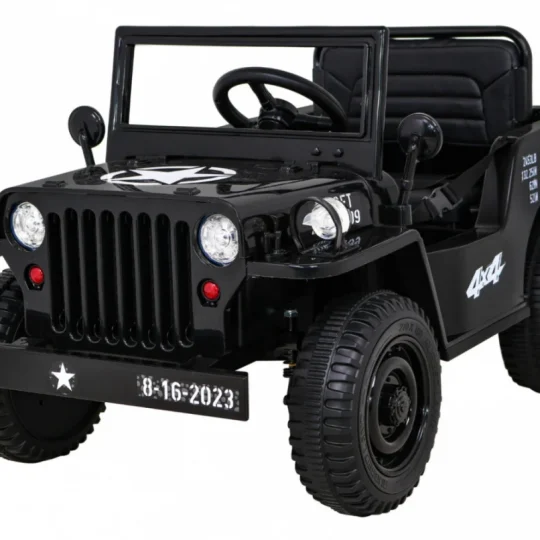 Retro Vojni Auto Na Akumulator Crni 4x4 1