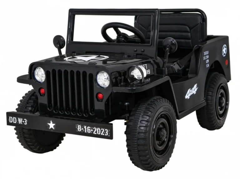 Retro Vojni Auto Na Akumulator Crni 4x4 1