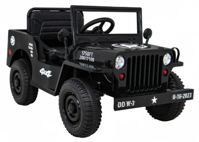 Retro Vojni Auto Na Akumulator Crni 4x4 10