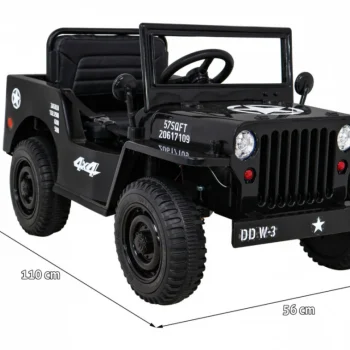 Retro Vojni Auto Na Akumulator Crni 4x4 2