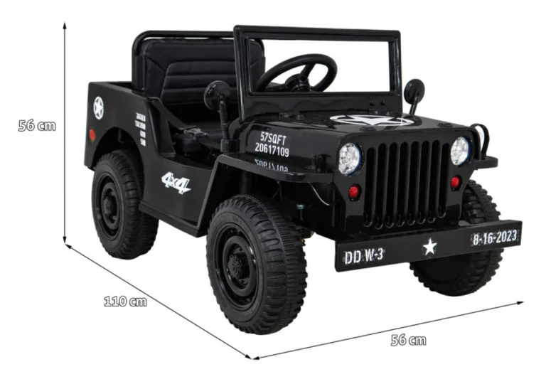 Retro Vojni Auto Na Akumulator Crni 4x4 2