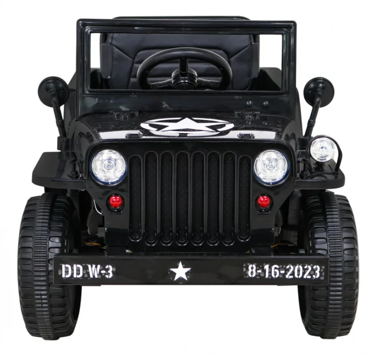 Retro Vojni Auto Na Akumulator Crni 4x4 3