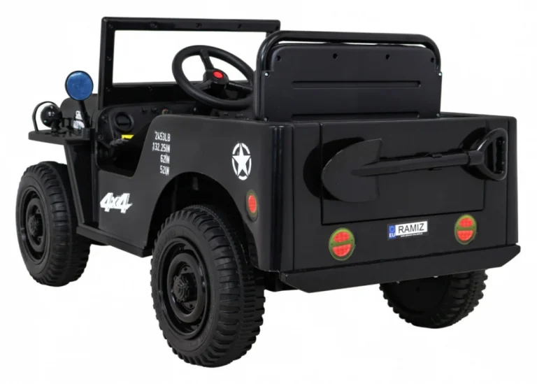 Retro Vojni Auto Na Akumulator Crni 4x4 5