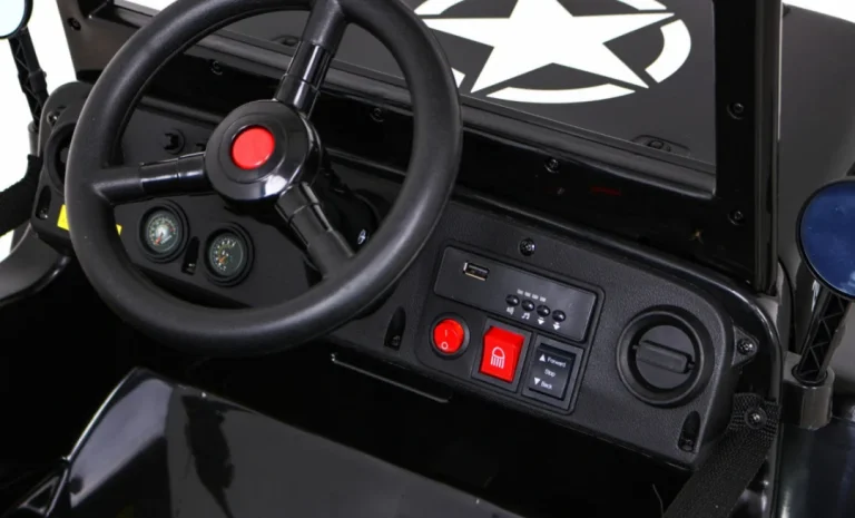 Retro Vojni Auto Na Akumulator Crni 4x4 9