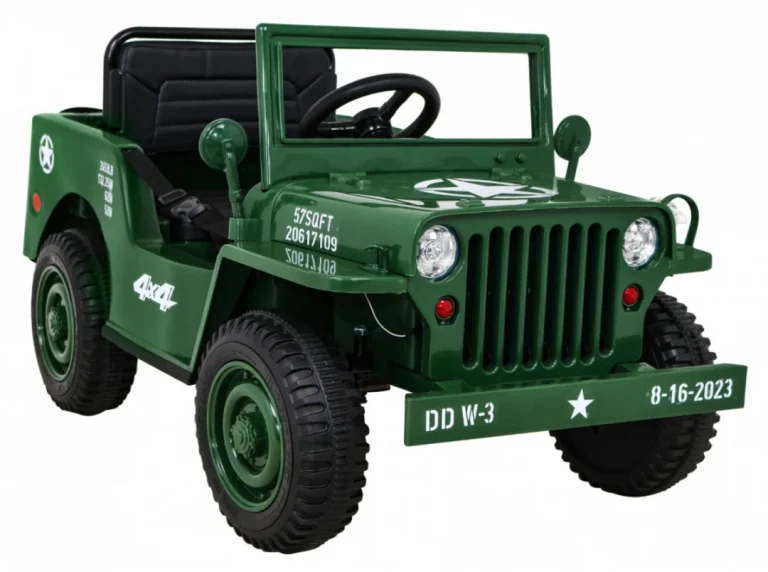 Retro Vojni Auto Na Akumulator Zeleni 4x4 10