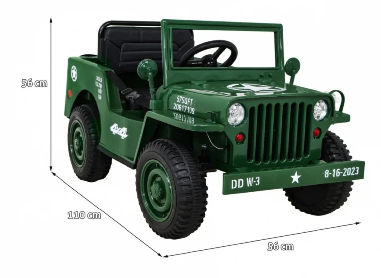 Retro Vojni Auto Na Akumulator Zeleni 4x4 2