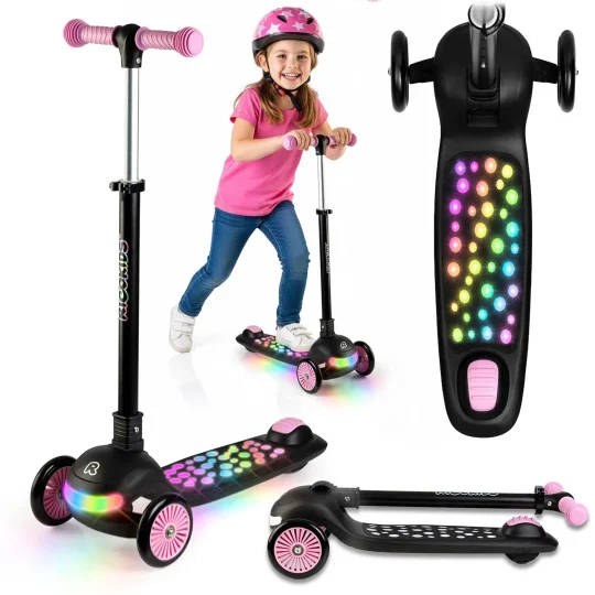 Ricokids Glowi Trokotačni Led Skuter Za Djecu Crni I Rozi 1