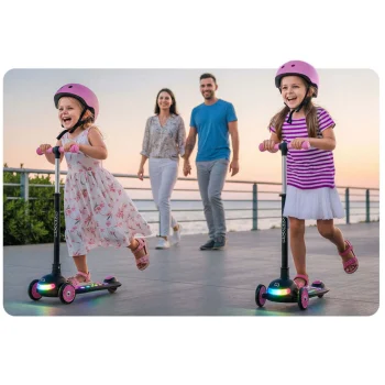 Ricokids Glowi Trokotačni Led Skuter Za Djecu Crni I Rozi 11
