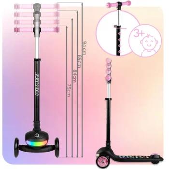 Ricokids Glowi Trokotačni Led Skuter Za Djecu Crni I Rozi 13