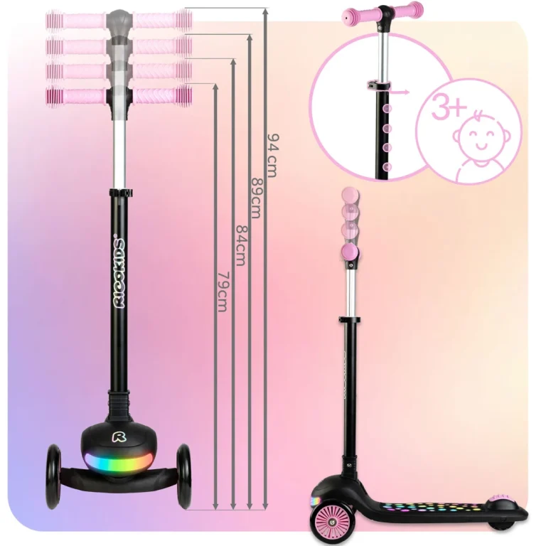 Ricokids Glowi Trokotačni Led Skuter Za Djecu Crni I Rozi 13