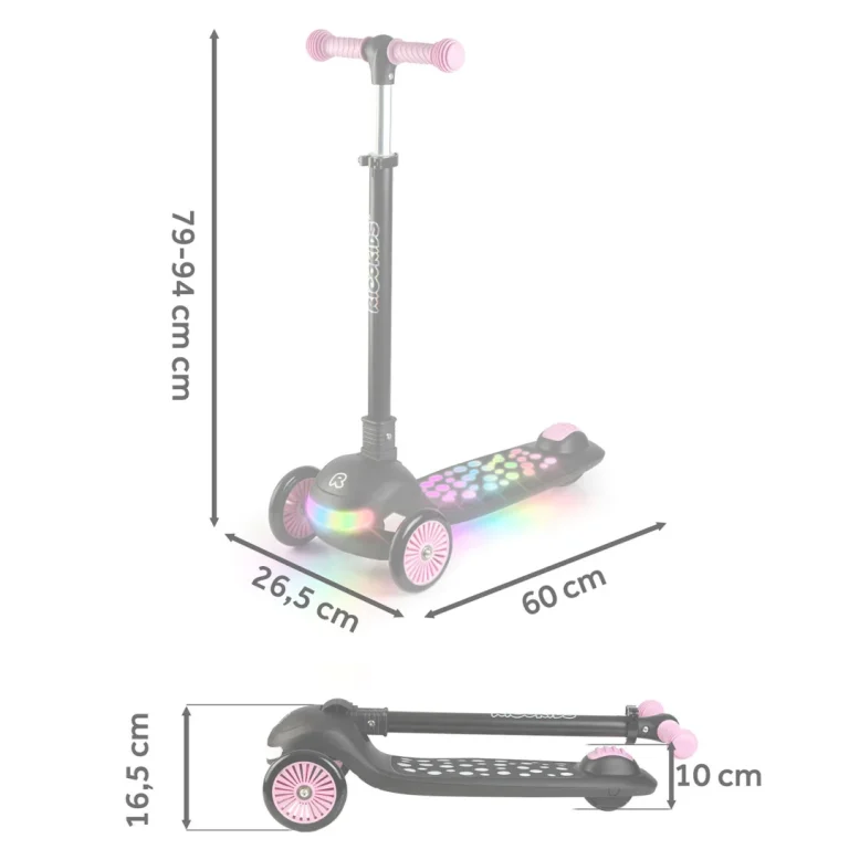 Ricokids Glowi Trokotačni Led Skuter Za Djecu Crni I Rozi 14