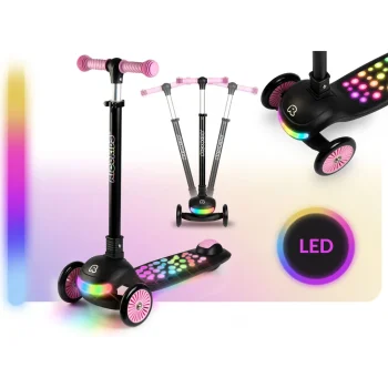 Ricokids Glowi Trokotačni Led Skuter Za Djecu Crni I Rozi 2