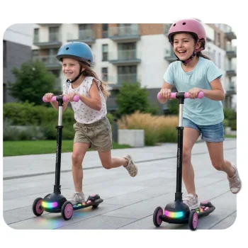 Ricokids Glowi Trokotačni Led Skuter Za Djecu Crni I Rozi 6