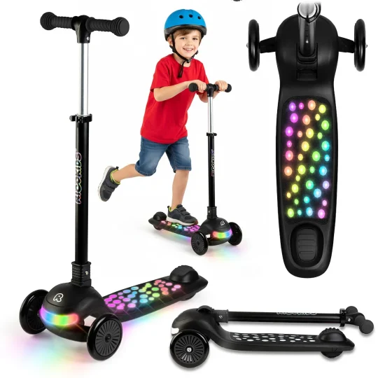 Ricokids Glowi Trokotačni Led Skuter Za Djecu Crni 1