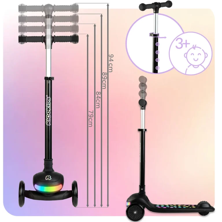 Ricokids Glowi Trokotačni Led Skuter Za Djecu Crni 13