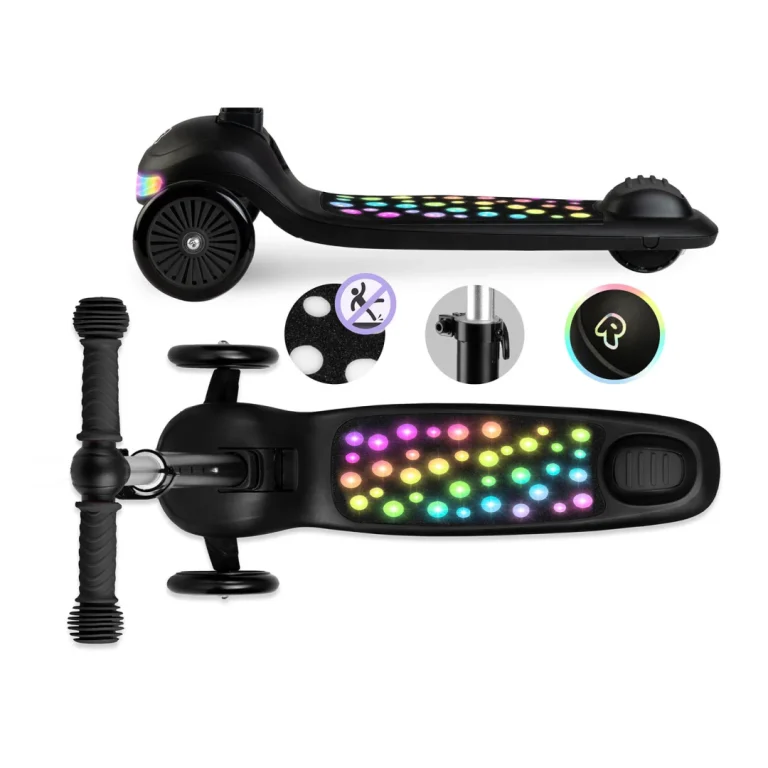 Ricokids Glowi Trokotačni Led Skuter Za Djecu Crni 4