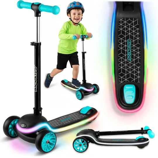 Ricokids Leddi Led Skuter S Tri Kotača Za Djecu Crni I Tirkizni 1