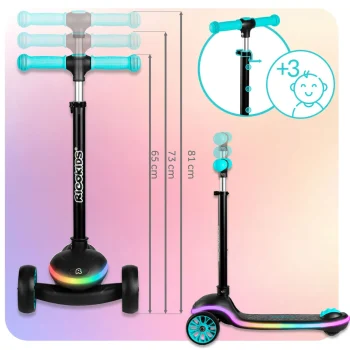 Ricokids Leddi Led Skuter S Tri Kotača Za Djecu Crni I Tirkizni 11