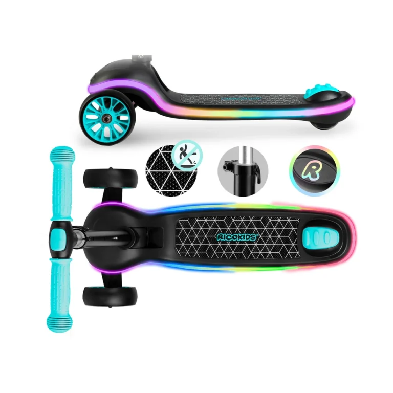 Ricokids Leddi Led Skuter S Tri Kotača Za Djecu Crni I Tirkizni 4