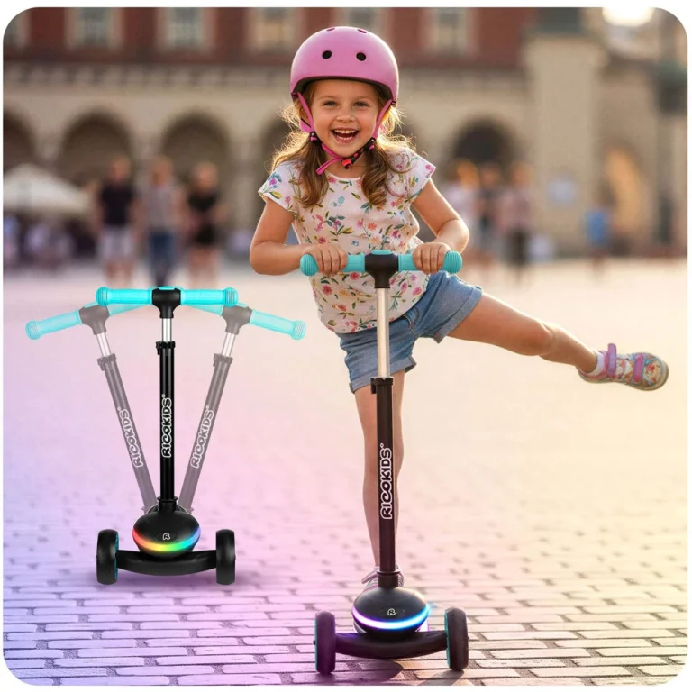 Ricokids Leddi Led Skuter S Tri Kotača Za Djecu Crni I Tirkizni 9