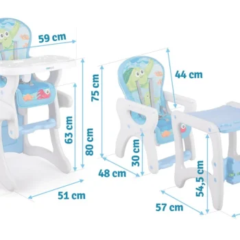 Ricokids Teri 3u1 Stolica Za Hranjenje Beba, Siva I Plava 7