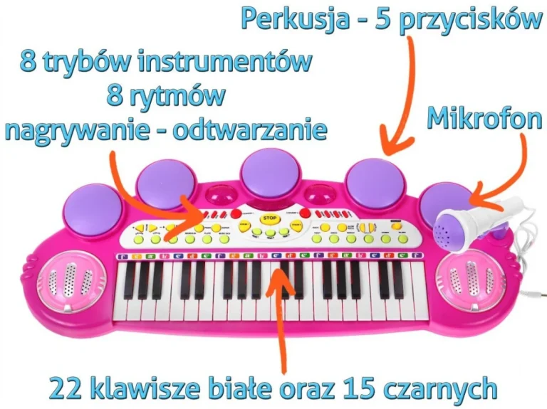 Ružičasti Glazbeni Set S Klavijaturom, Bubnjem I Mikrofonom 3+ 3