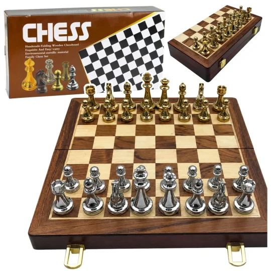 Šahovski Set Metalnih Figura, Sklopiva Ploča 29,5 Cm 1