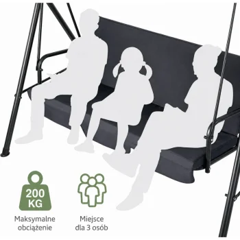 Samostojeća Vrtna Ljuljačka Za Tri Osobe S Madracem Za Ljuljanje, Siva 3