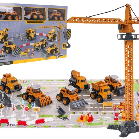 Set 6 Metalnih Građevinskih Vozila S Podlogom 3+ 1
