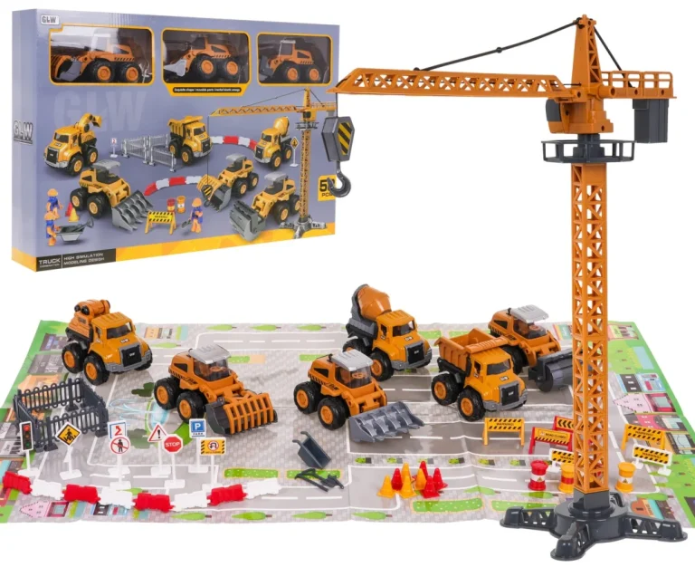 Set 6 Metalnih Građevinskih Vozila S Podlogom 3+ 1