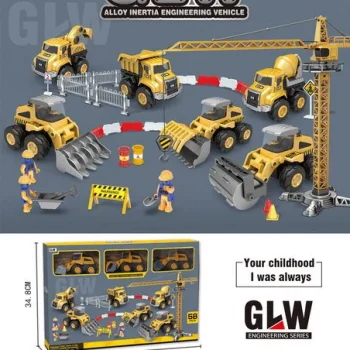 Set 6 Metalnih Građevinskih Vozila S Podlogom 3+ 2