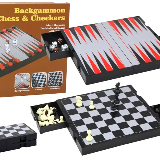 Set Društvenih Igara 3u1, Magnetska Ploča, šah Dama Backgammon 1