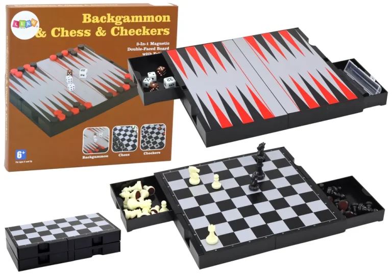 Set Društvenih Igara 3u1, Magnetska Ploča, šah Dama Backgammon 1