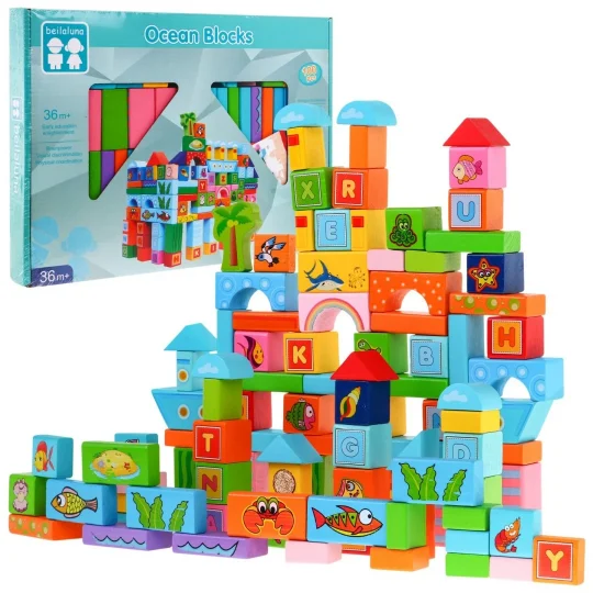 Set Drvenih Kockica Ocean 100 Kom 3+ 1
