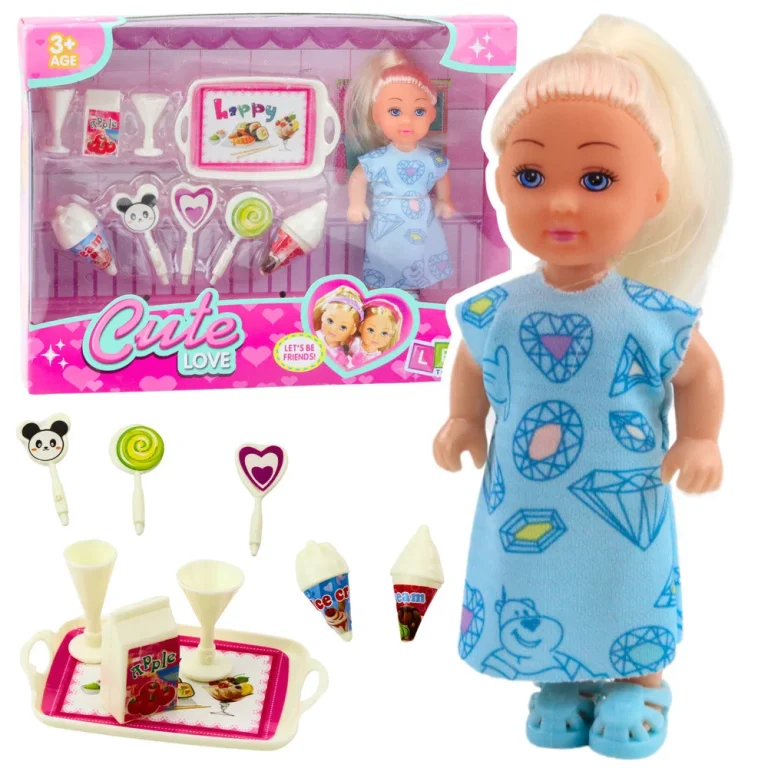 Set Mini Lutke U Plavoj Haljini Sa Slatkim Dodacima, 12 Cm 1