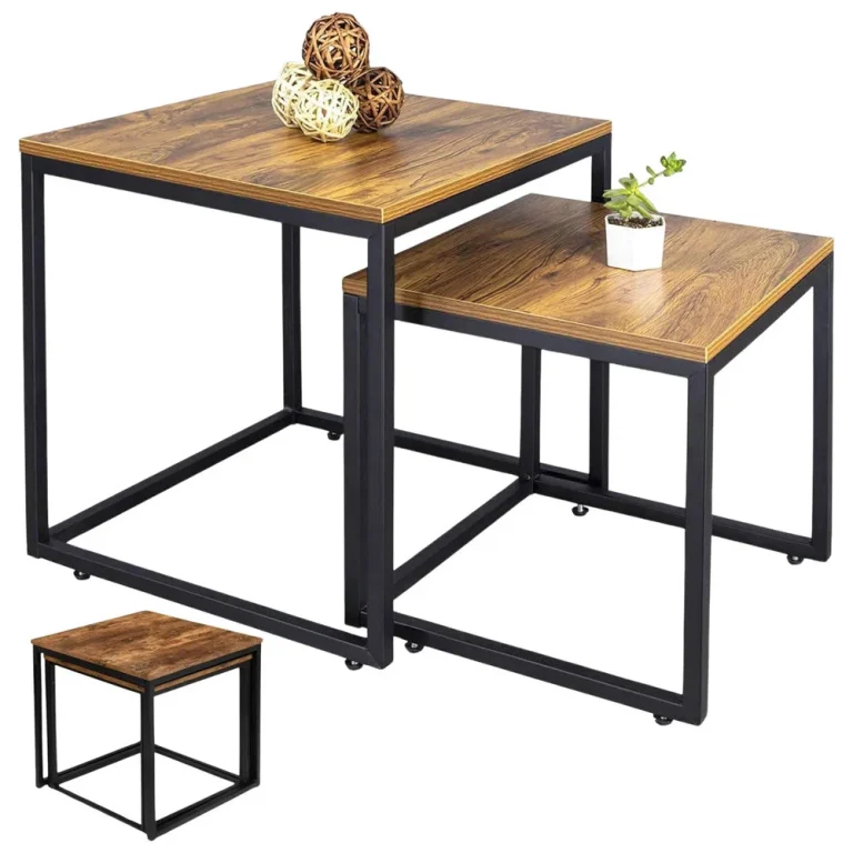 Set Rustikalnih Kvadratnih Stolića Za Kavu 2 U 1, 45×50 I 40×45 Cm 1