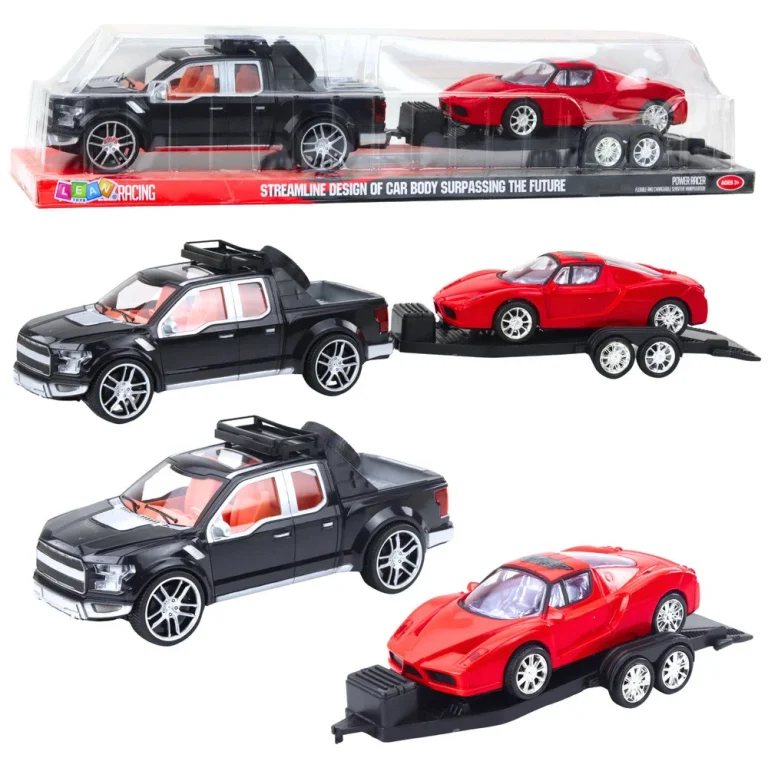 Set Terenskog Vozila, Crni Kamion I Crveni Sportski Auto, 59 Cm 1
