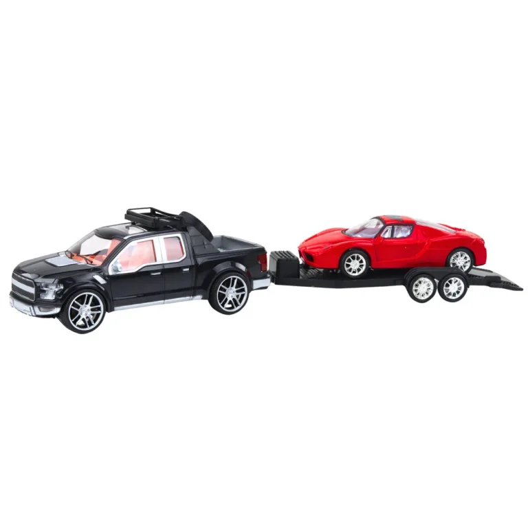 Set Terenskog Vozila, Crni Kamion I Crveni Sportski Auto, 59 Cm 2