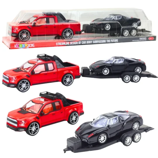 Set Terenskog Vozila, Crveni Kamion I Crni Sportski Auto, 59 Cm 1